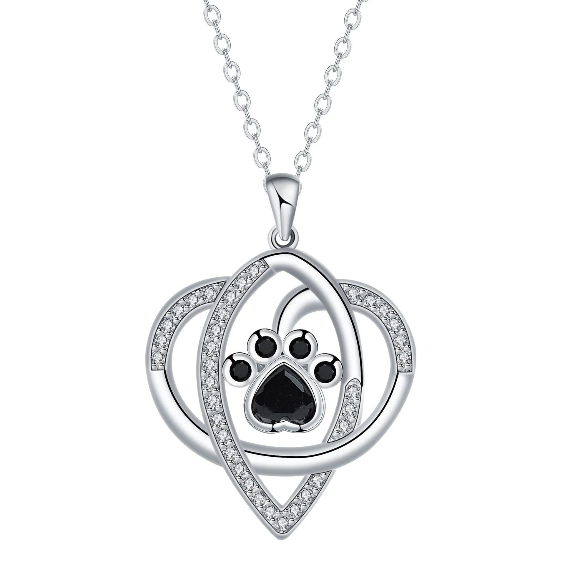 Copper necklace with dog and cat paw print pendant on cross chain with electroplated finish