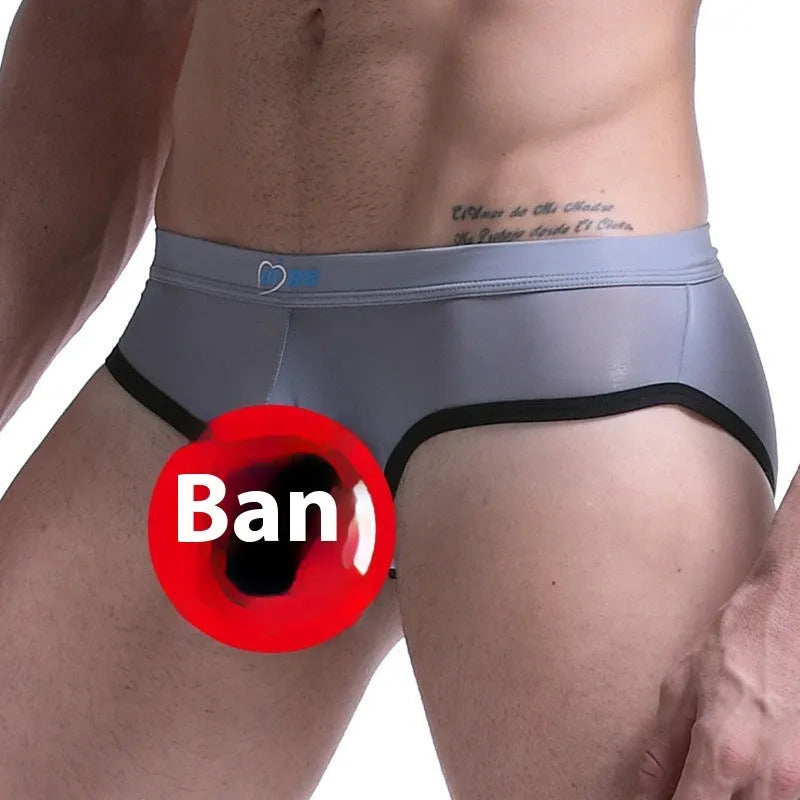 Men's ice silk bazooka briefs in multiple colours showing quick-drying fabric and bullet separation design