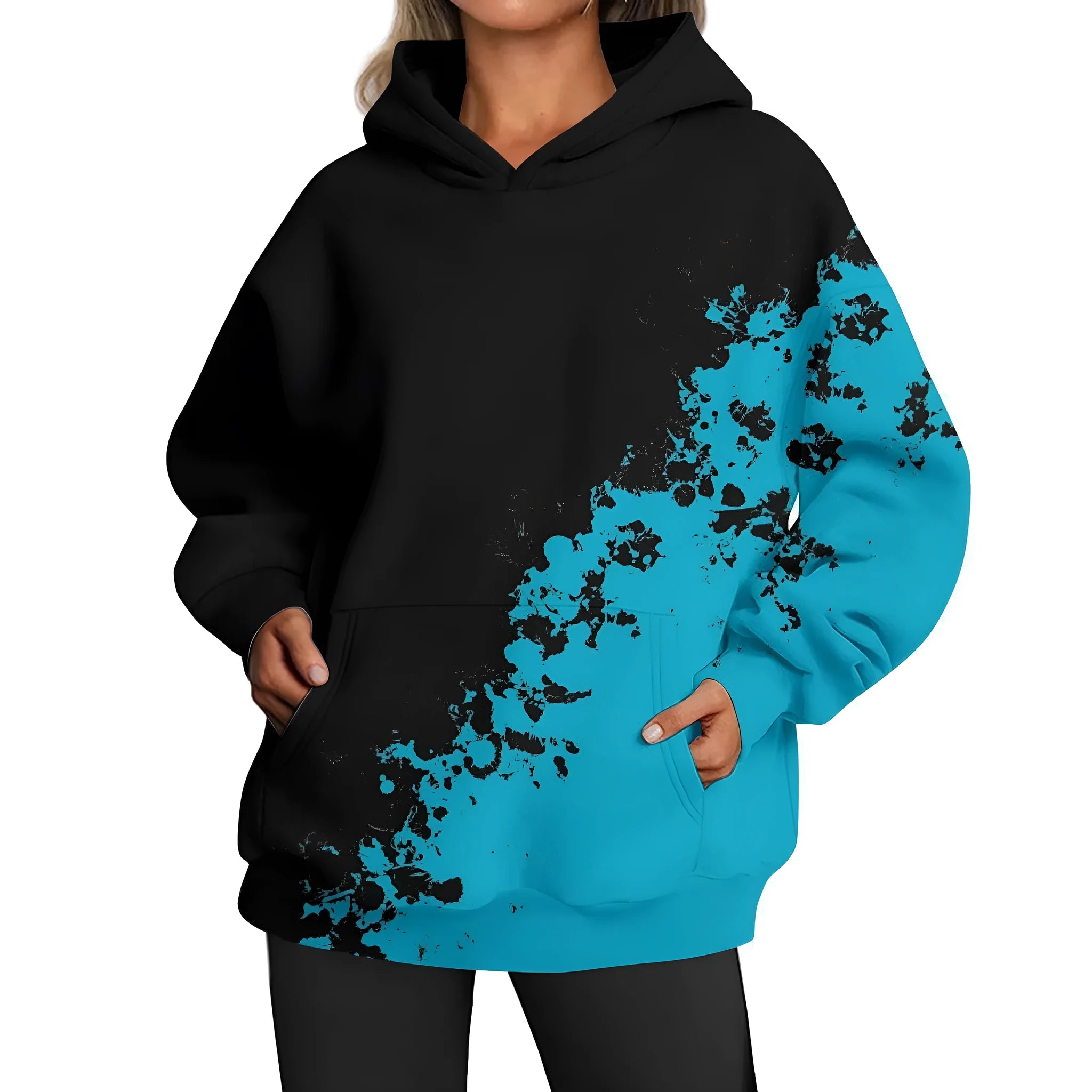 European and American ladies casual style printed hooded top in polyester, multiple colours and sizes available