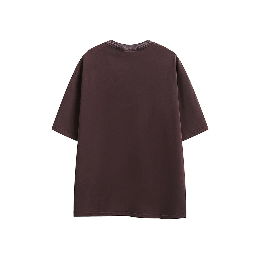 Purple and black washed cotton retro short-sleeved t-shirt with loose fit and half-sleeve styling