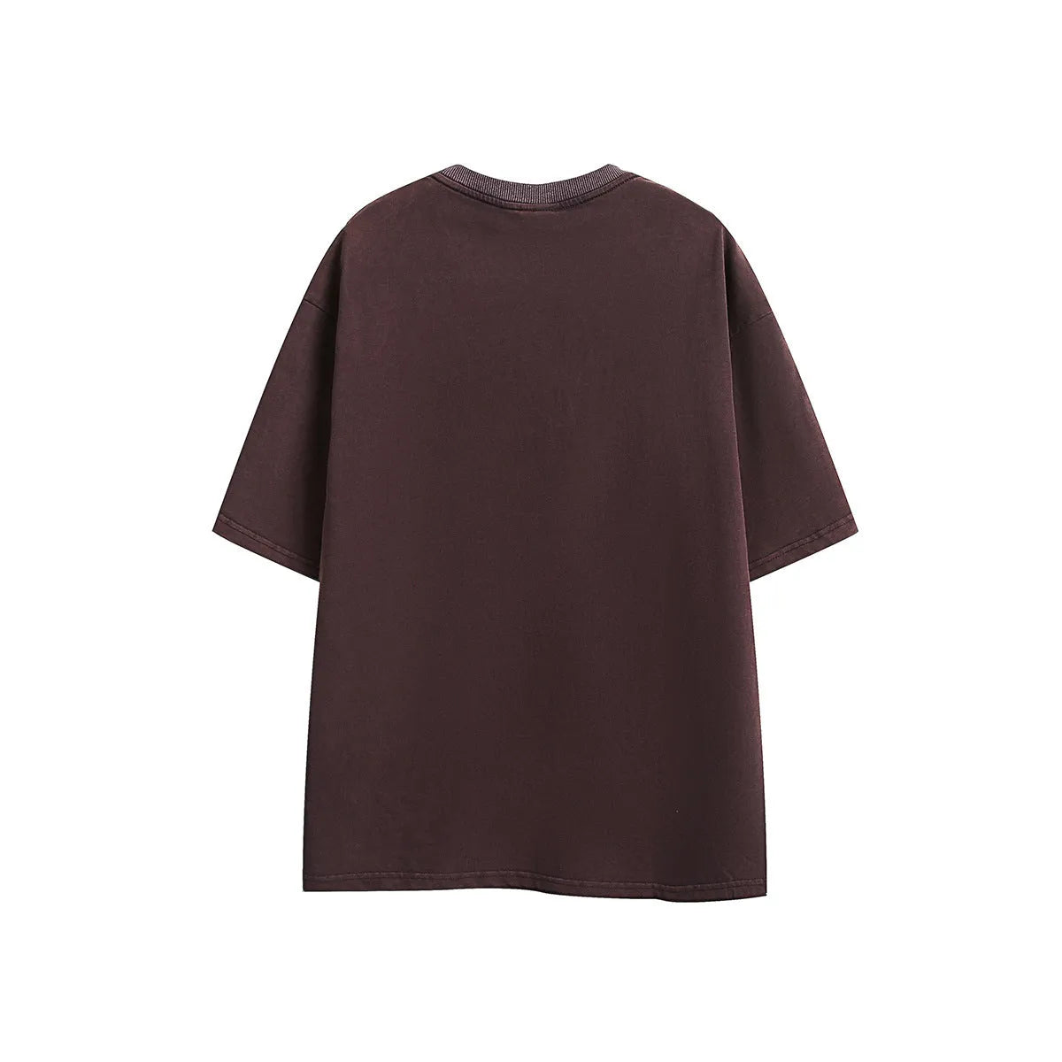 Purple and black washed cotton retro short-sleeved t-shirt with loose fit and half-sleeve styling