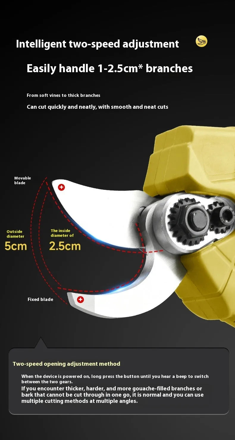 Wireless electric pruning knife with lithium batteries in plastic storage box