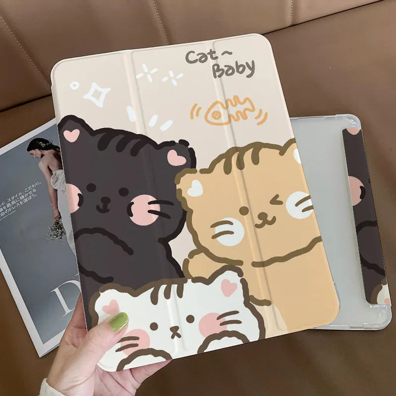 Silicone iPad case with tri-fold design in cartoon rabbit style for iPad Pro and other models