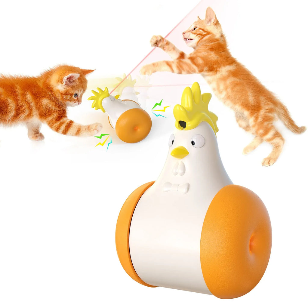 Sound-emitting laser electric tumbler cat toy in Laser Chicken dark blue colour on a white background