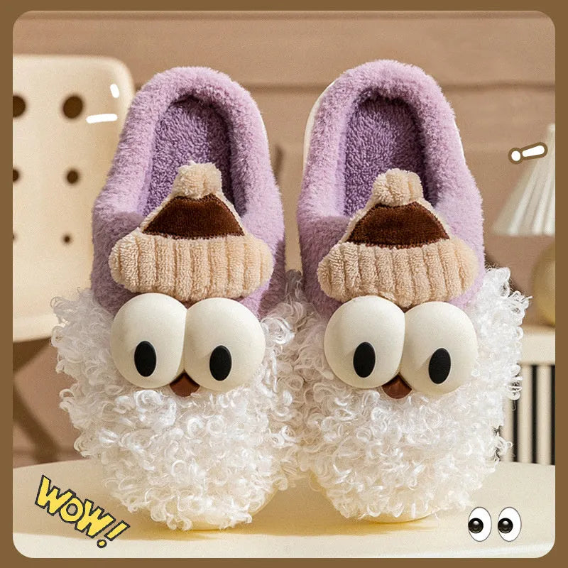 Cartoon bearded Santa Claus plush slippers with non-slip TPR sole in blue colour