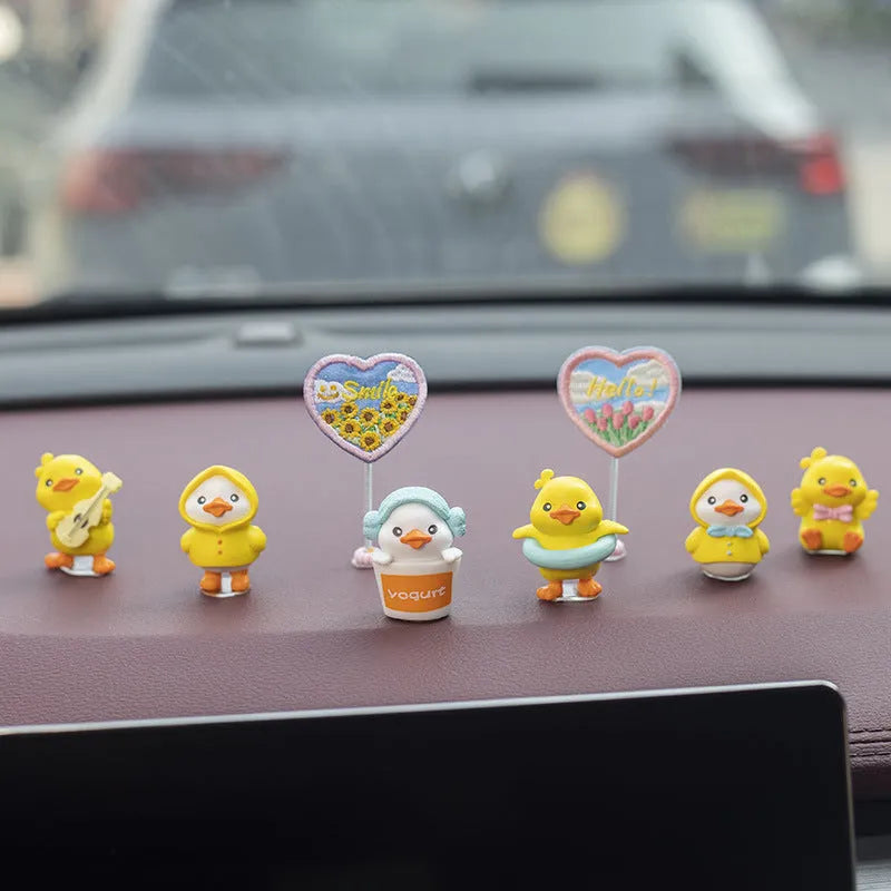 PVC cute duckling car interior decoration set with six cartoon ducks and one sign