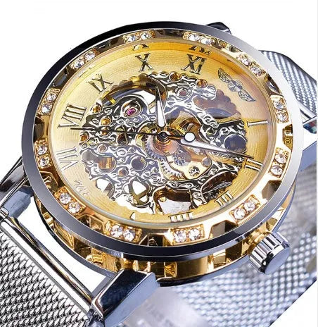 T-WINNER Winner men's semi-automatic mechanical watch with hollow diamond dial, 40mm stainless steel case and strap
