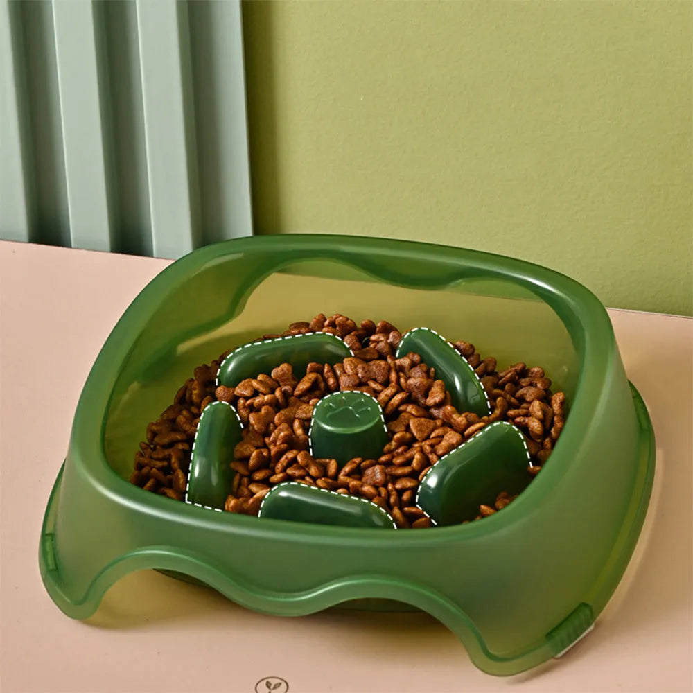 Blue plastic dog slow feeder anti-choking bowl for food and water