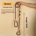 Brown nylon P chain dog leash with hand-holding rope, shown at full 2.1m length.