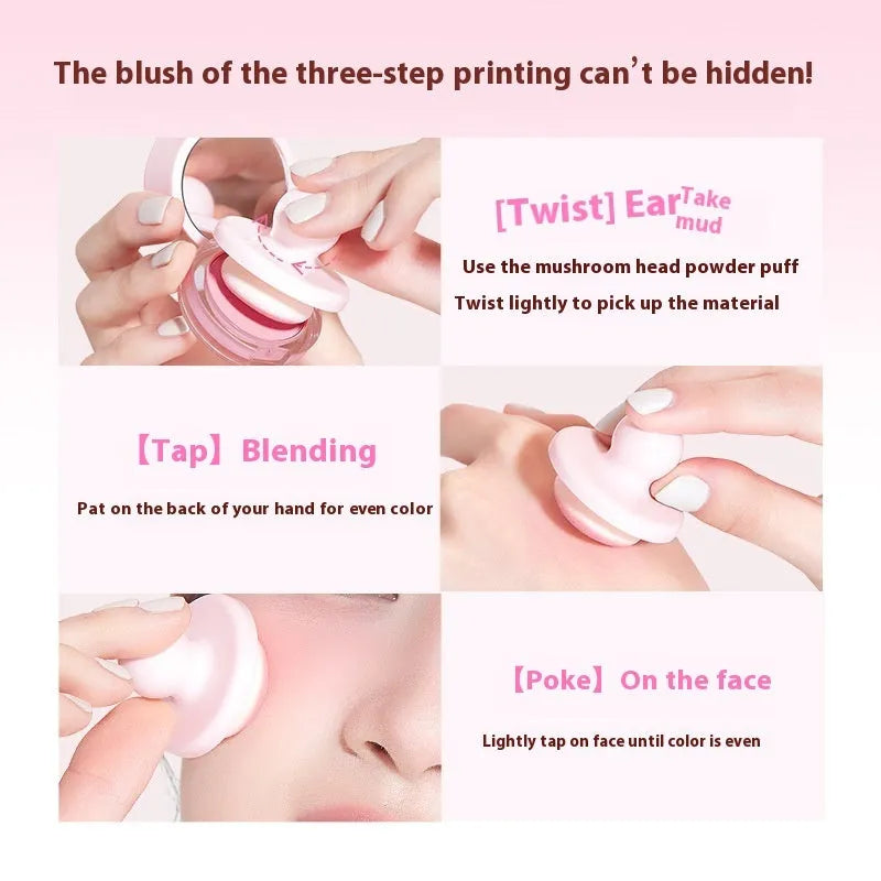 Can powder blusher mud compact with shimmer finish in four nude blush shades