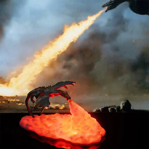 3D printed dragon night light with red breathing effect on dark background
