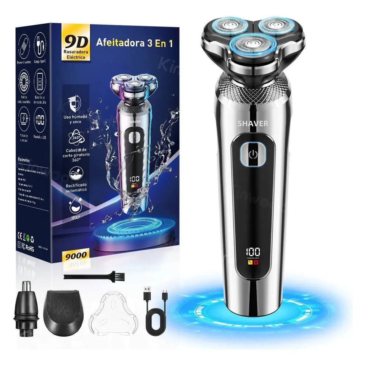 Digital USB rechargeable beard scraper with LED display on a five-in-one base bracket.