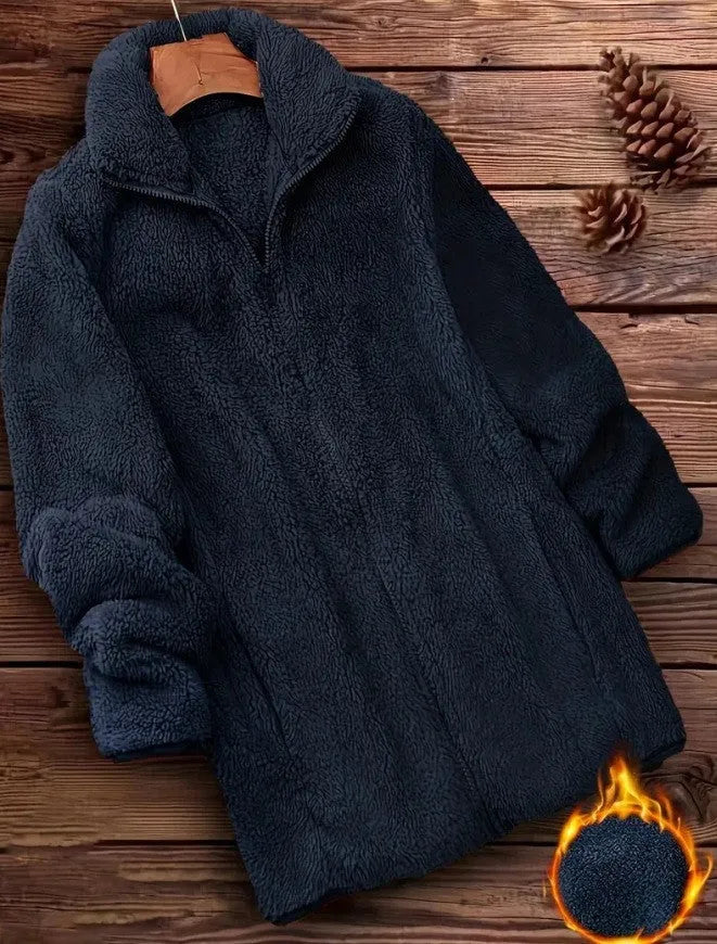 Double-sided velvet fleece jacket in black, navy blue, or khaki colour options