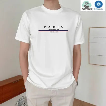 Men's heavyweight pure cotton short-sleeve T-shirt with a letter print in a loose, casual fit.