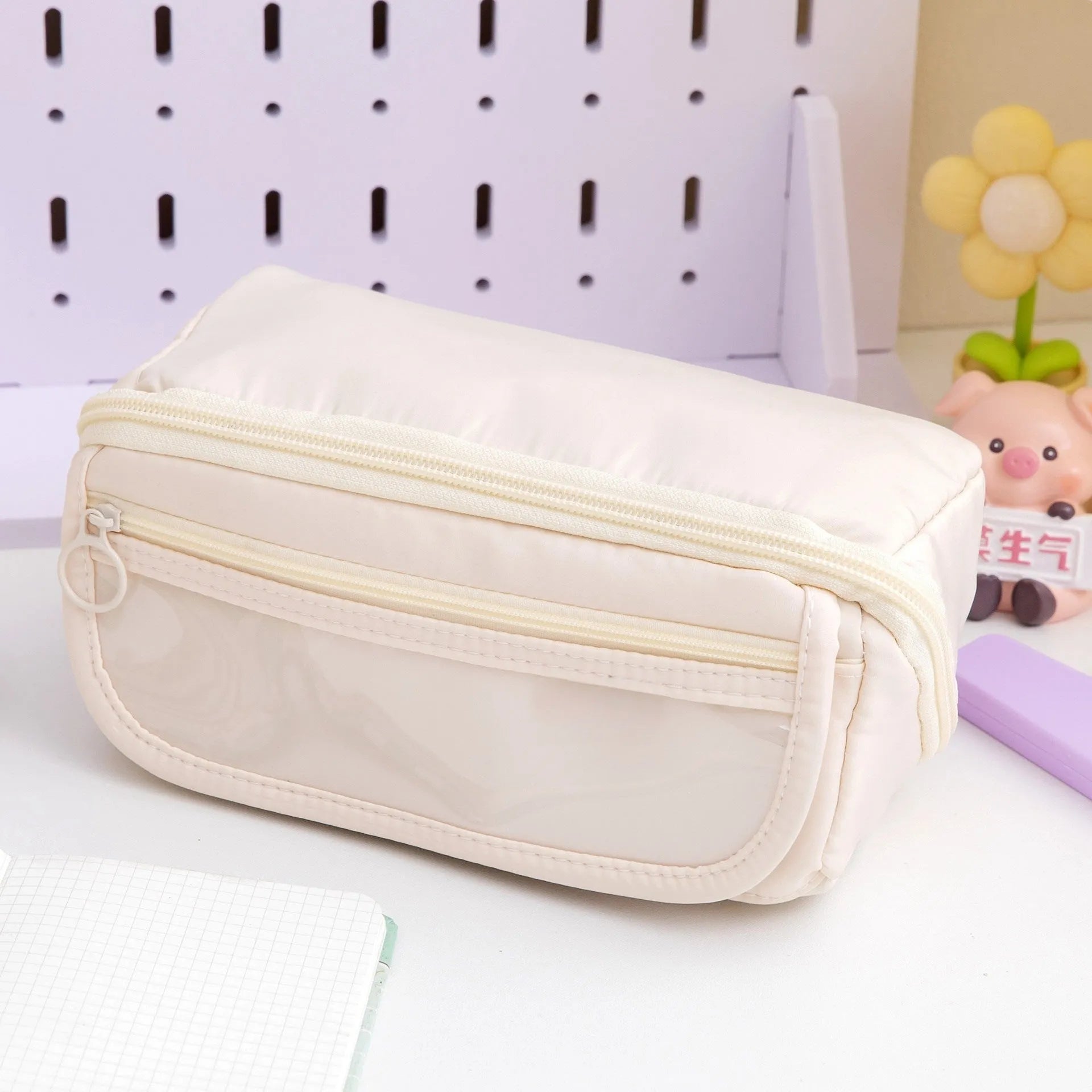 Korean canvas pencil case with ten-layer flip design in six colour options