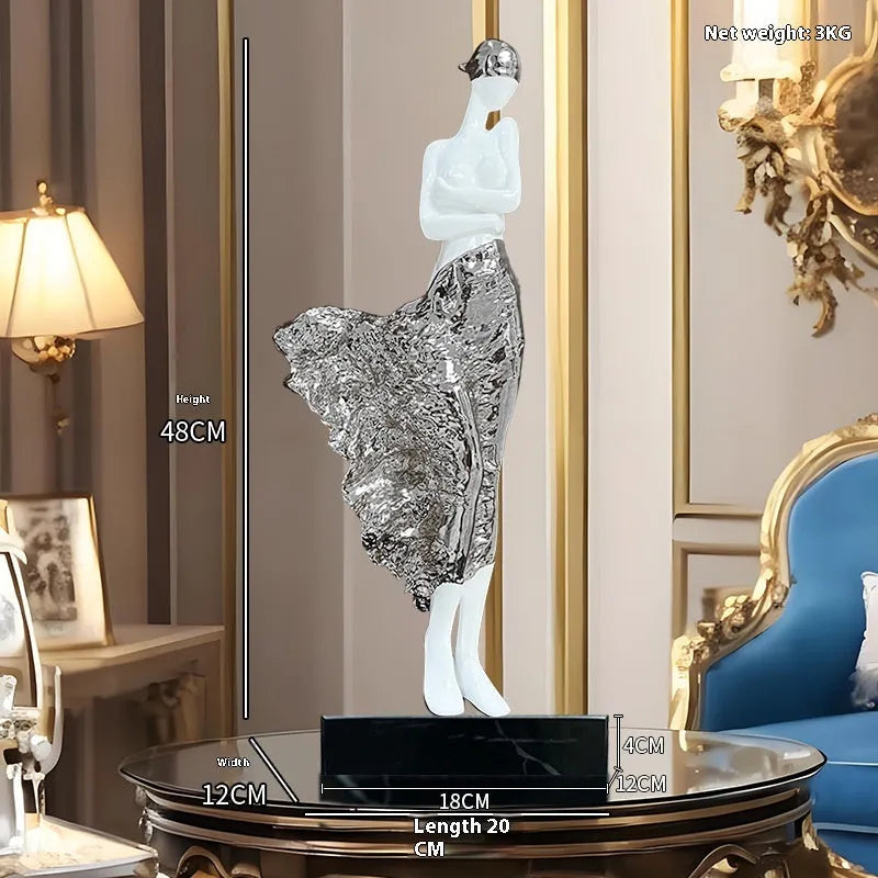 48cm tall resin character sculpture ornament in rose gold or silver metallic finish for modern home décor