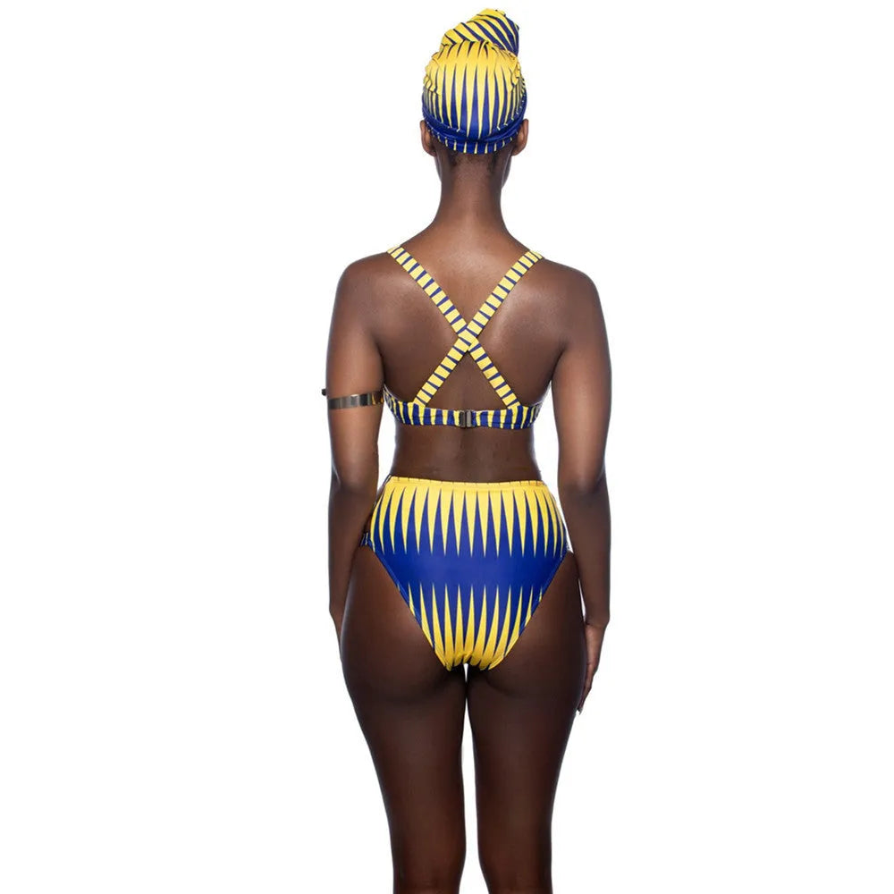 Split high waist bikini in picture colour with chest pad, quick-dry polyester fabric, sizes S M L