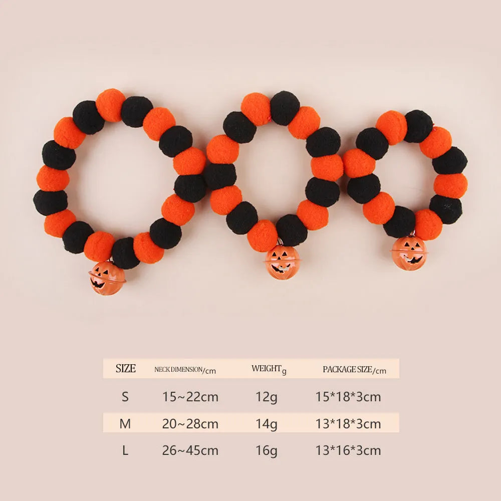 Halloween cat collar with orange pumpkin design and trick or treat text for festive pet costumes
