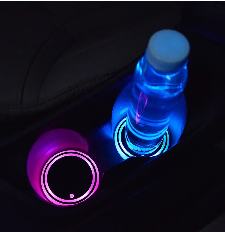 Car cup holder LED light-up coaster with 7 colour lighting and USB charging cable