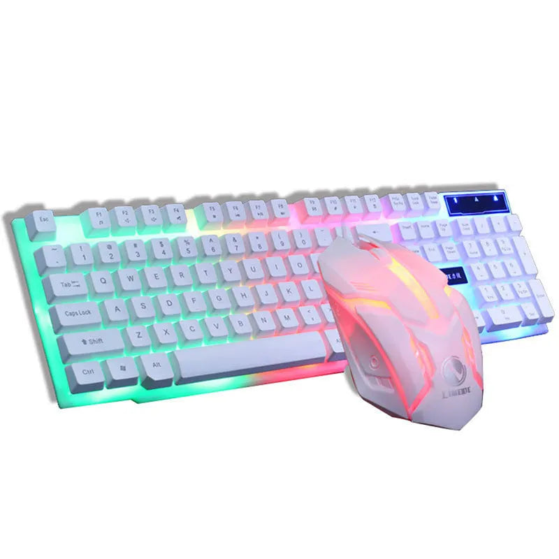 GTX300 black and white gaming keyboard and mouse set with colour backlit keys on keyboard