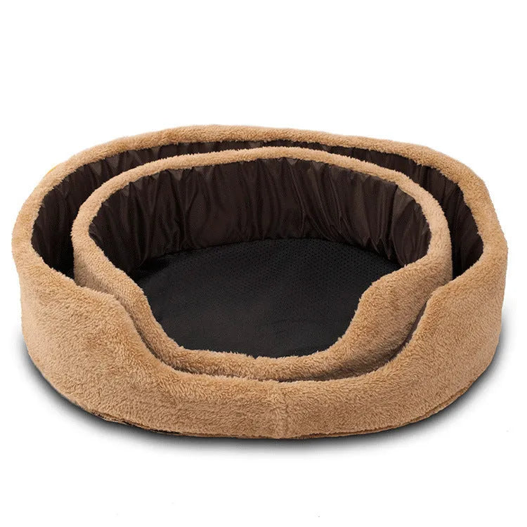 Soft warm wool round dog bed in brown for small and medium dogs