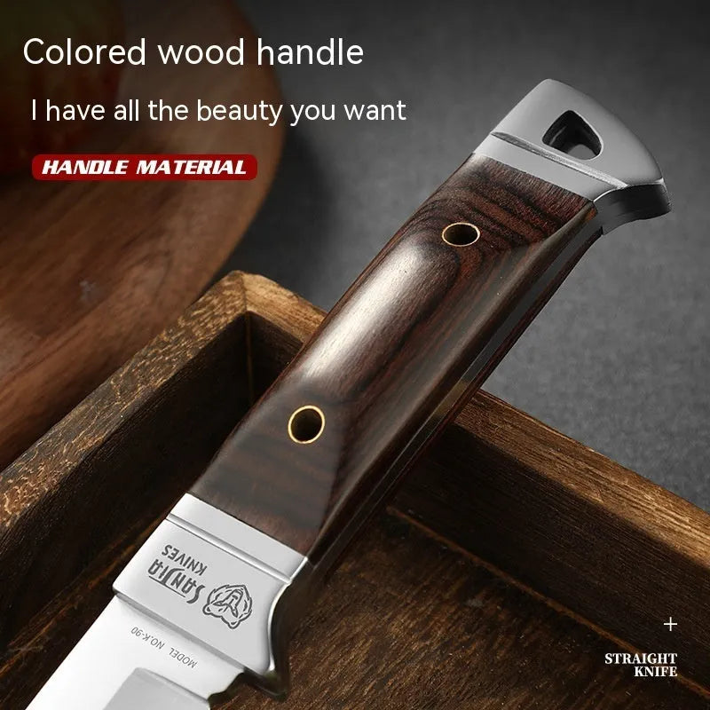 National style stainless steel camping fruit knife with leather protective case