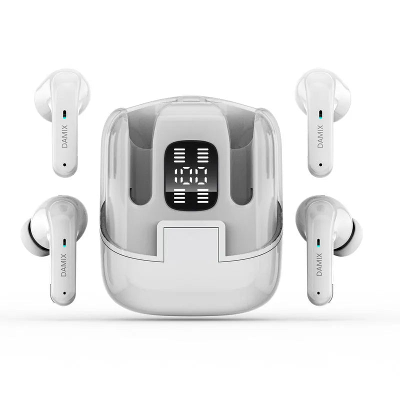 DX16 Couple Bluetooth Headset in black and white in-ear design with digital display screen