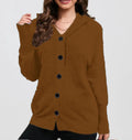 Women's solid colour thick cotton hooded cardigan sweater with 3D pattern, shown in loose fit.