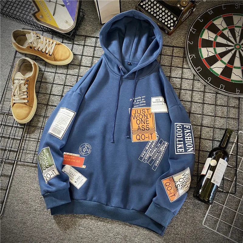 Printed hoodie in a hedged style pattern, long sleeves, hooded, cotton-polyester blend, available in multiple colours