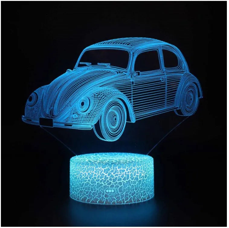 Remote control LED table lamp with colourful 3D acrylic lighting effects on black base
