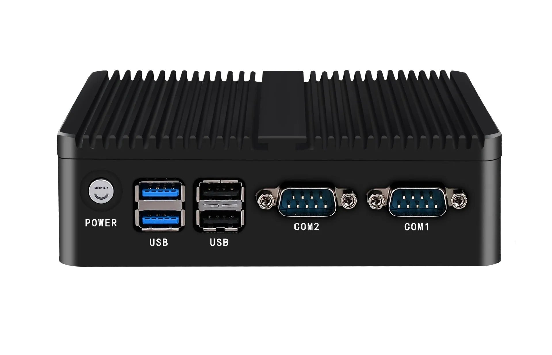 Industrial fanless mini host computer with quad-core processor, dual network ports, 13.6cm compact metal chassis for embedded control systems