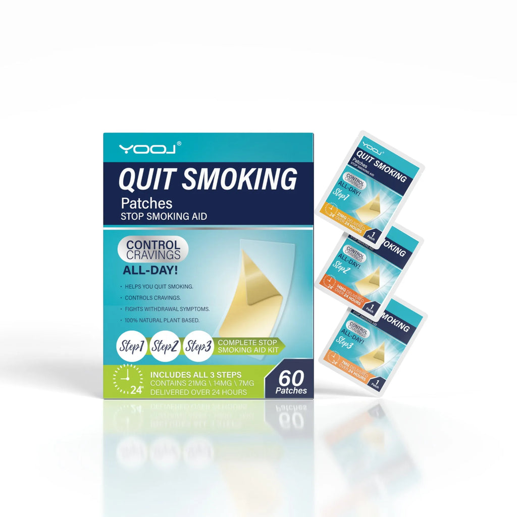 Box of 30 plant extract nicotine patches for smoking cessation with included stickers