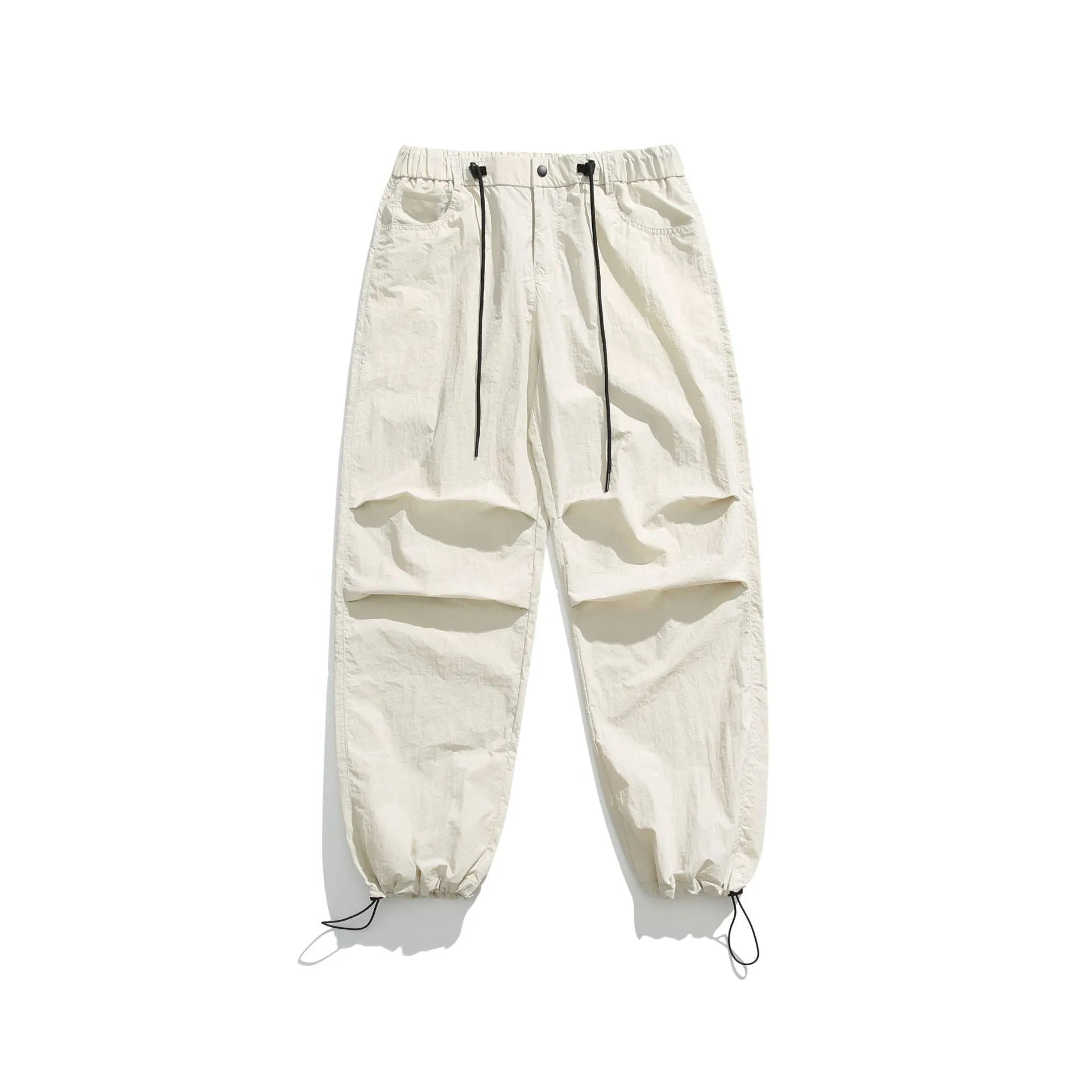Men's casual trousers in thin ice silk nylon fabric with straight-leg fit, shown in multiple colour options