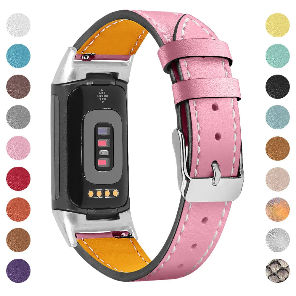 Genuine cowhide leather replacement strap for Fitbit Charge 5 and Charge 6 fitness trackers