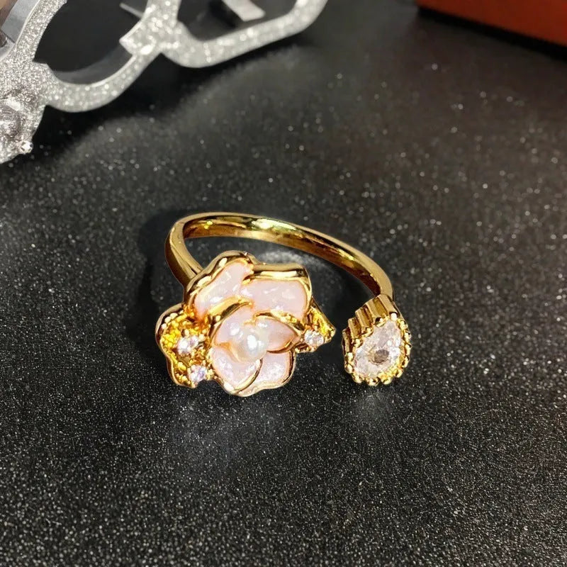 Adjustable vintage gourd ring with hand-painted oil drip finish and inlaid zircon stones