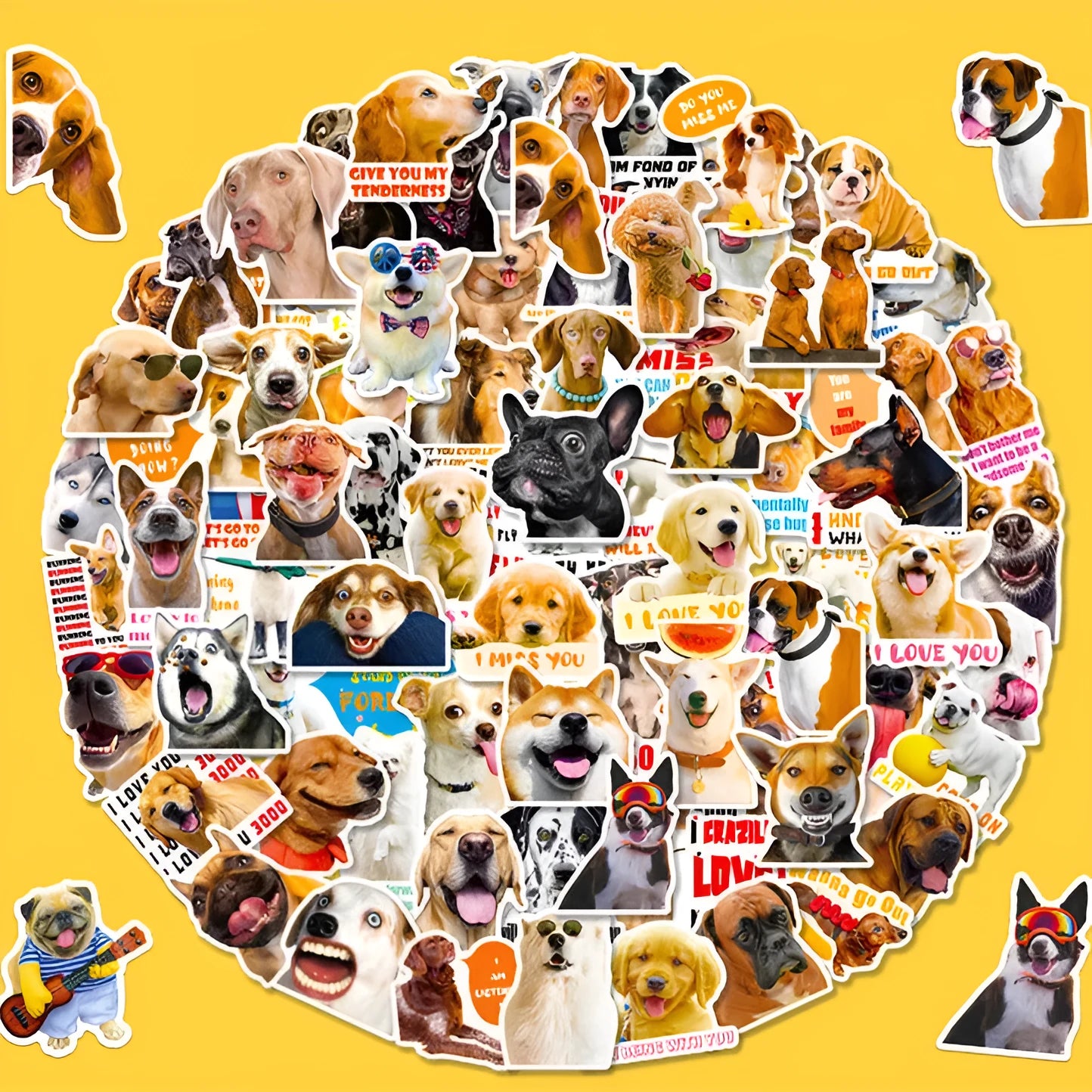 Realistic dog facial expression stickers in Nordic style designs, 100 sheet pack