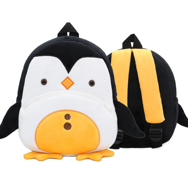 Children's plush animal backpack in various designs including elephant, bee, flamingo and unicorn styles