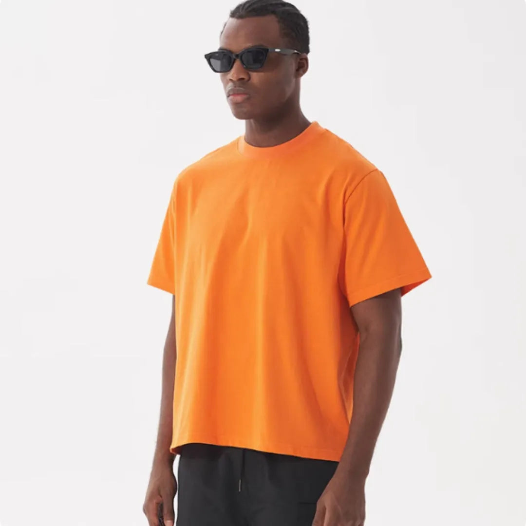 Pure cotton loose fit t-shirt in apricot colour with short sleeves