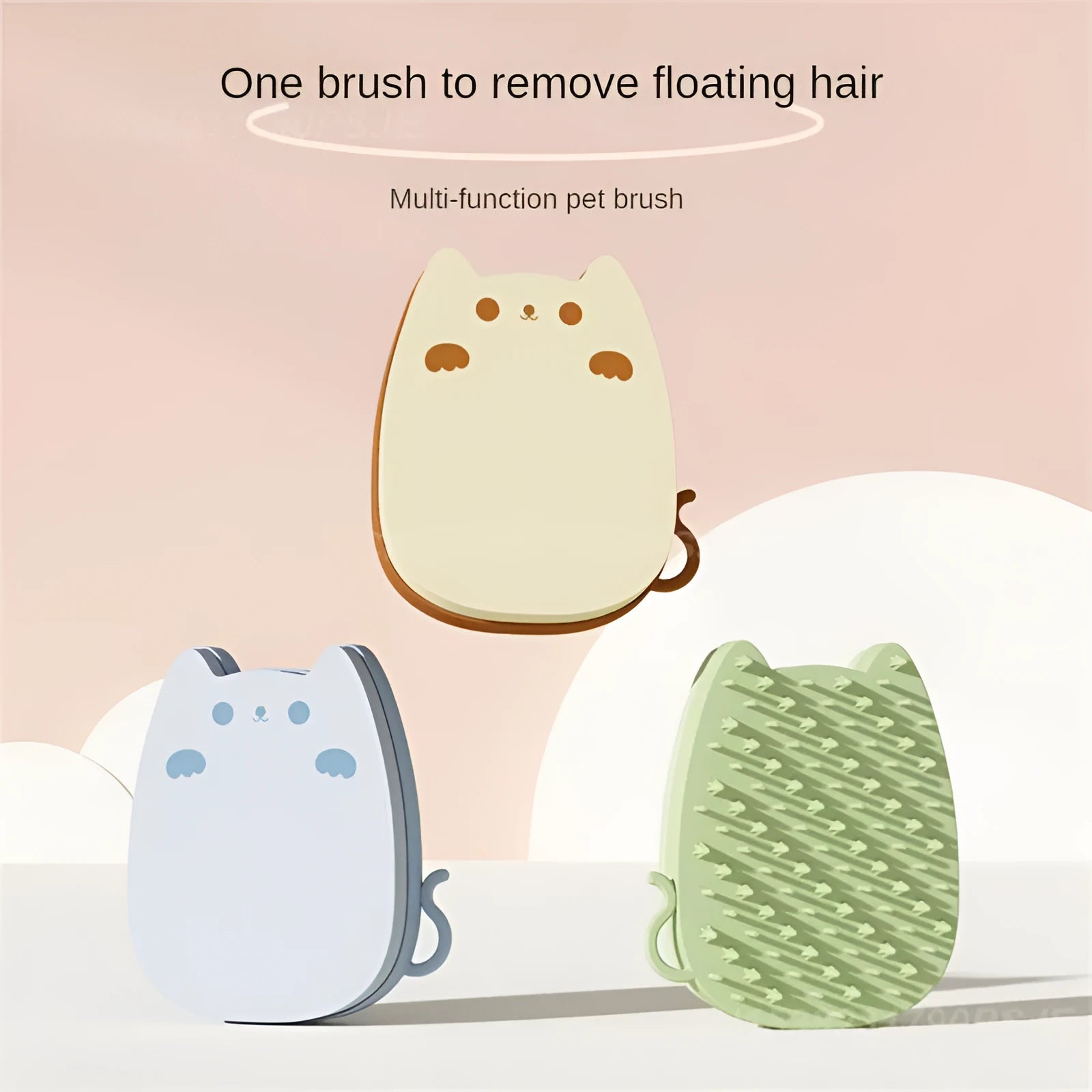 Blue silicone sponge pet grooming brush with two types of comb teeth on a white background.