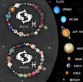 Set of two adjustable natural stone beaded bracelets showing different zodiac sign designs.