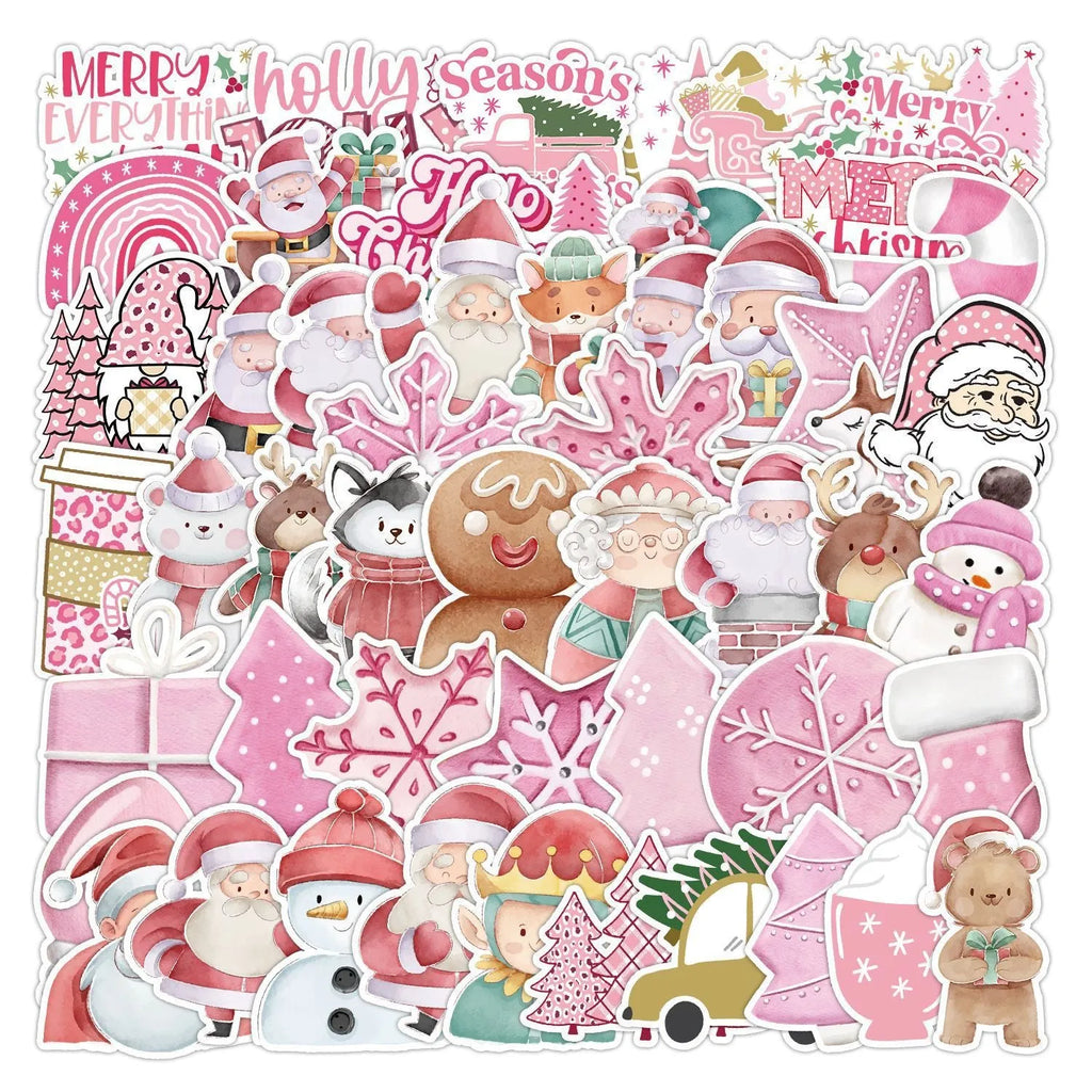50 waterproof Christmas stickers in various cute designs ranging from 4cm to 8cm sizes