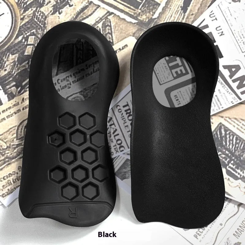 TPR arch support insoles for varus correction in white, black, and skin colour options