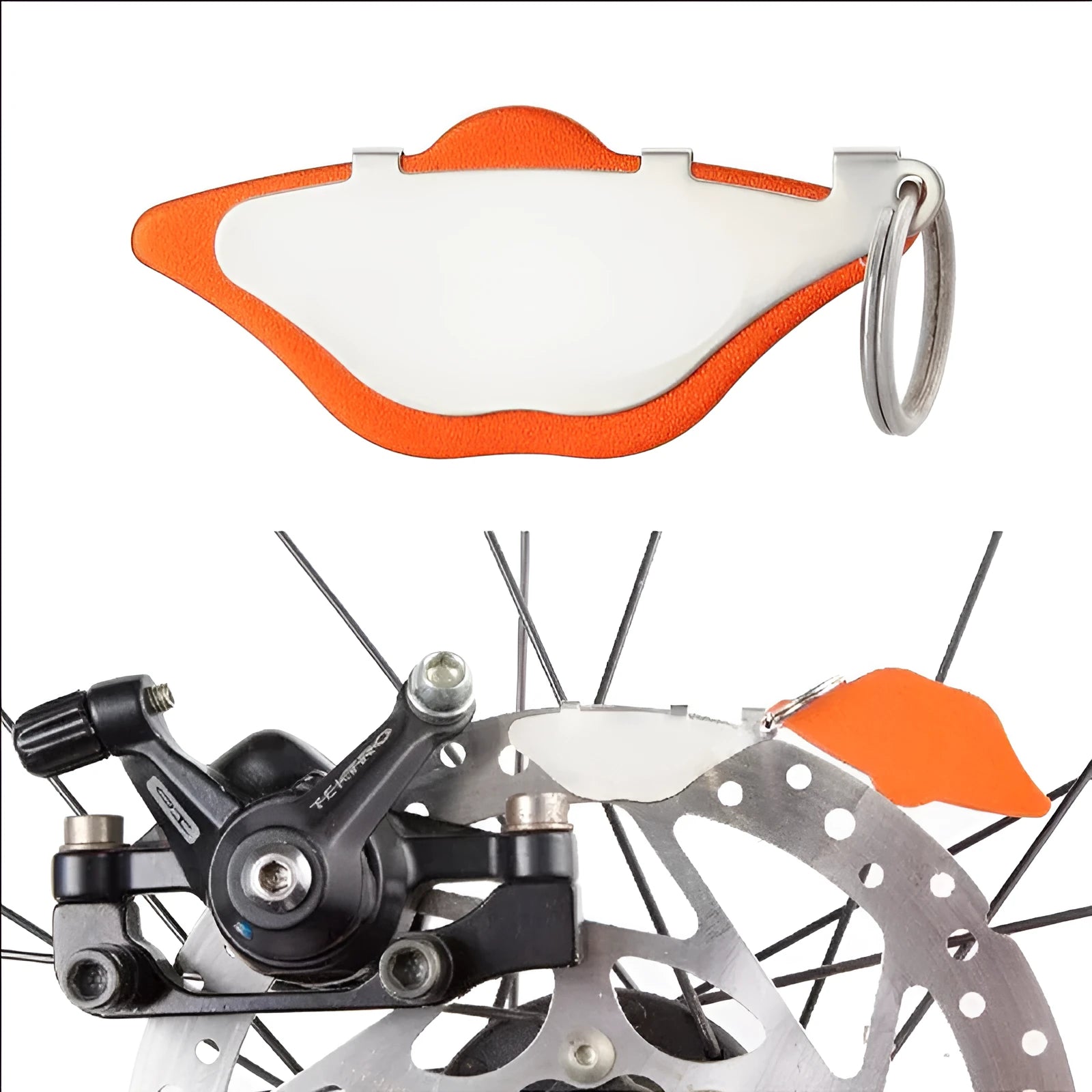 Mountain bike disc brake grinding disc and brake linings in black or orange colour