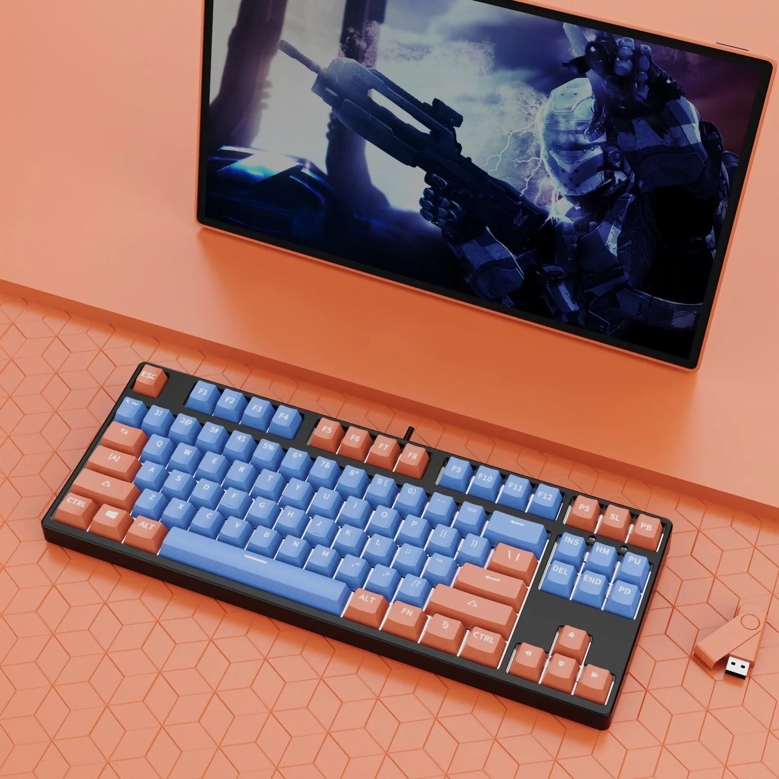 87-key mechanical gaming keyboard with colourful keycaps and metal chassis