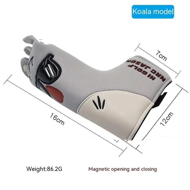 Golf putter sleeve in a themed design with PU waterproof fabric exterior and fleece lining.