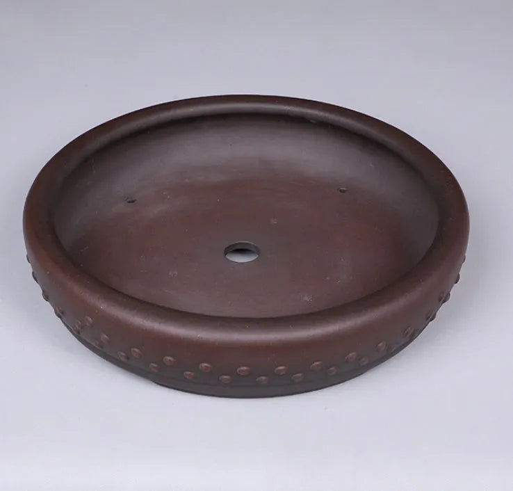 Large round mouth classical handmade purple clay flowerpot with breathable ceramic construction for desktop or floor use