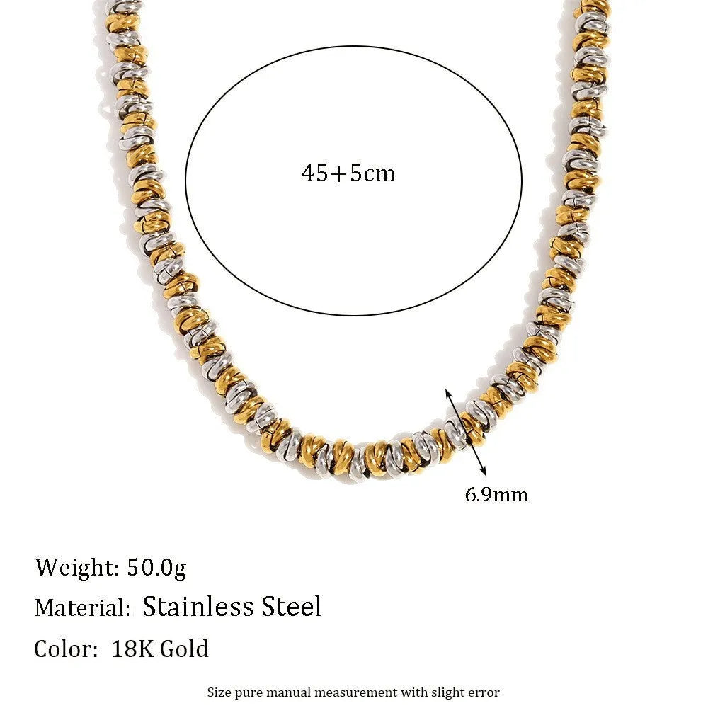 Women's gold electroplated geometric jewellery set with earrings, bracelet and necklace on stainless steel