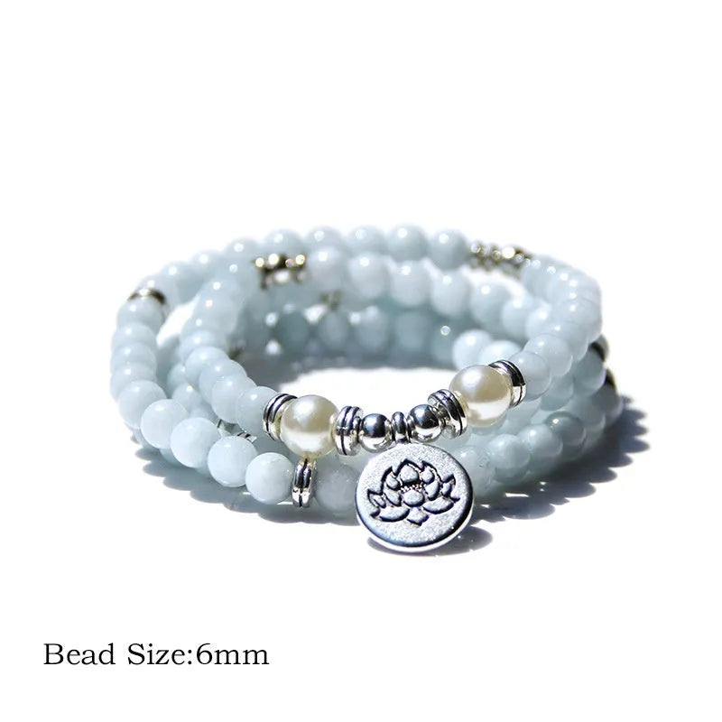 Vintage women's natural stone bracelet with geometric lotus pendant charm.
