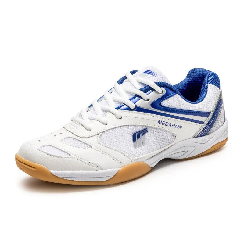 Mesh table tennis sneakers 615 white blue with synthetic leather upper and rubber outsole
