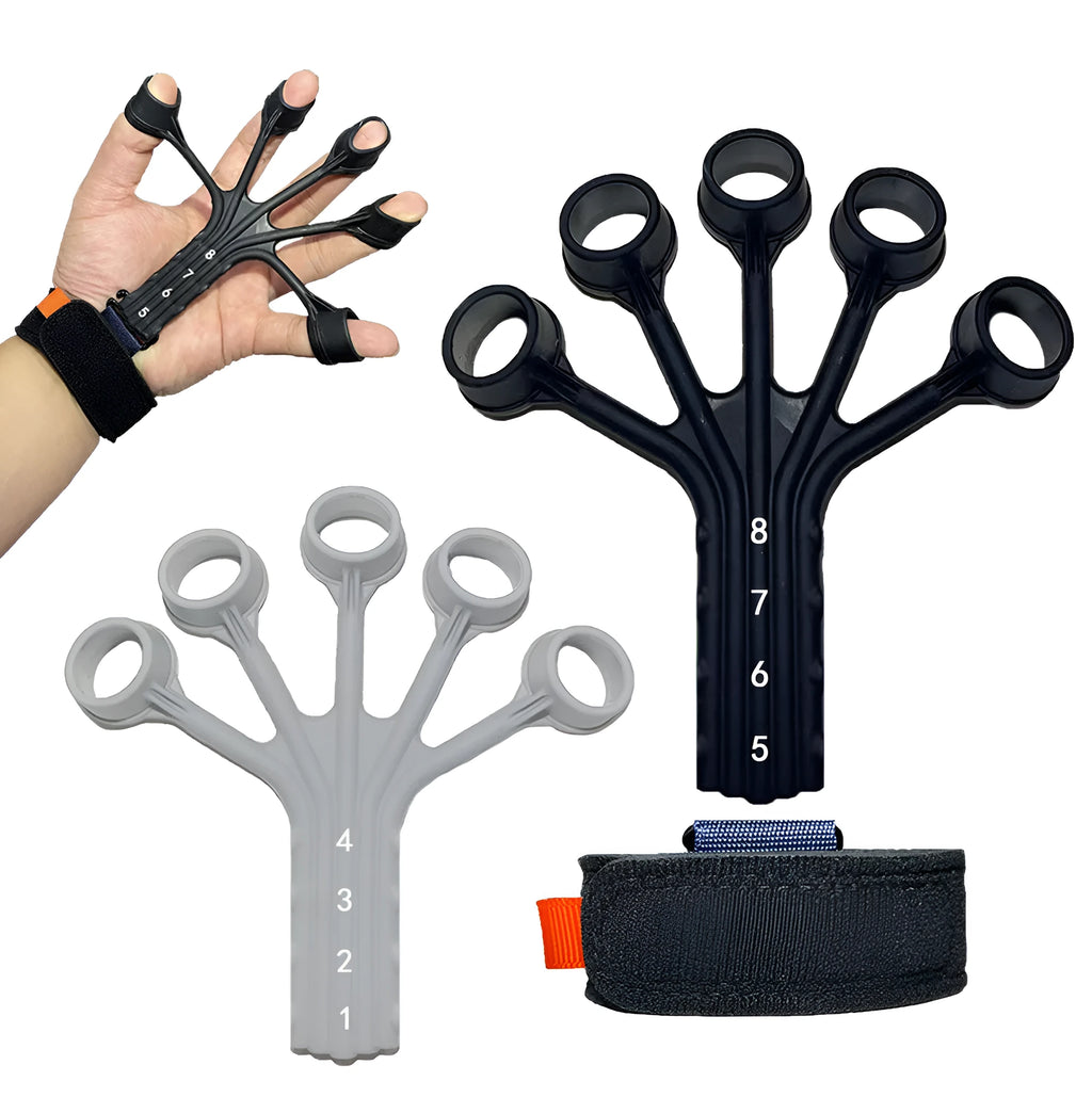 Silicone finger rehabilitation trainer with adjustable belt and tension rope system